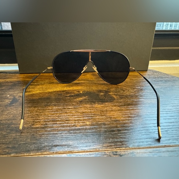 TOM FORD MACK FT0671 Sunglasses Gold With Black Leather Rims Frame Gray Lenses - Picture 7 of 11